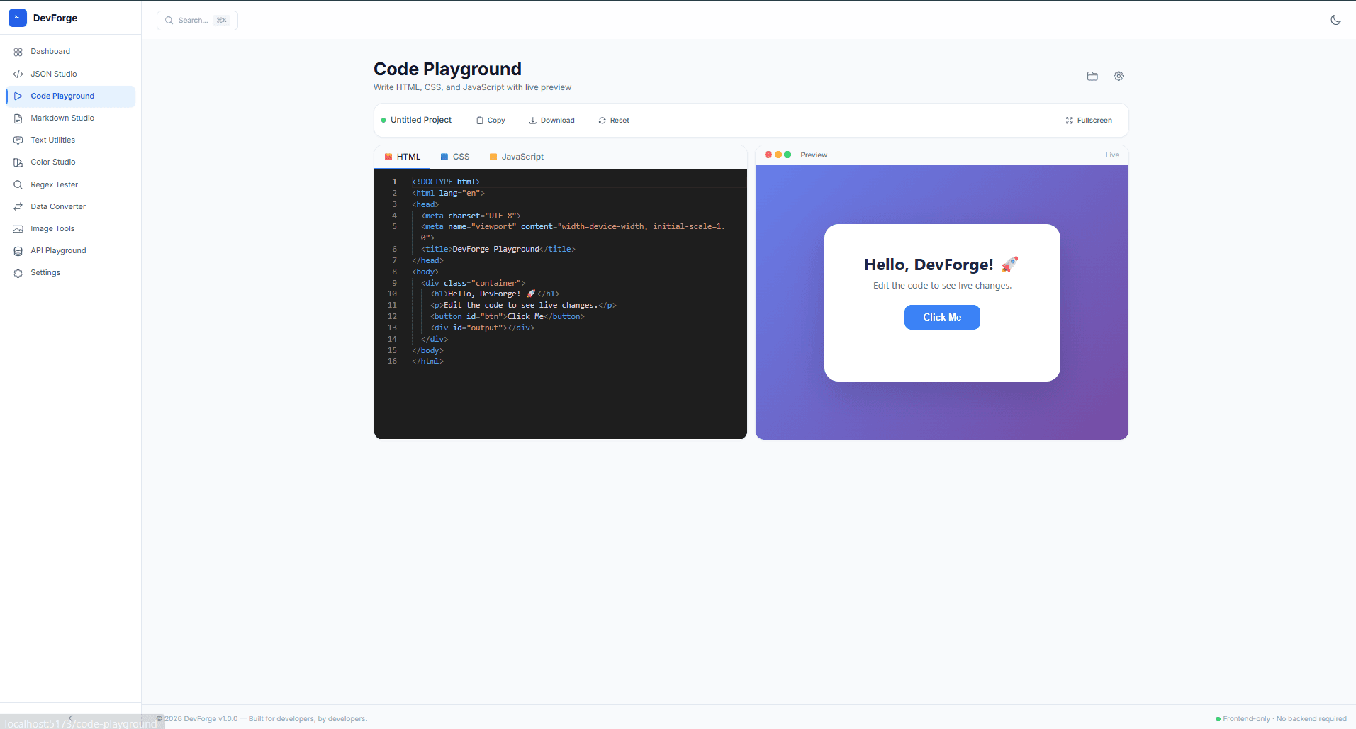 DevForge Code Playground