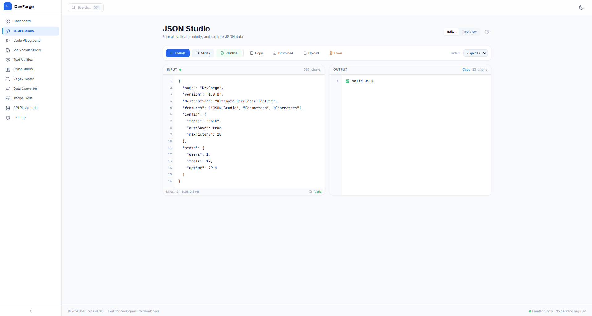DevForge JSON Studio