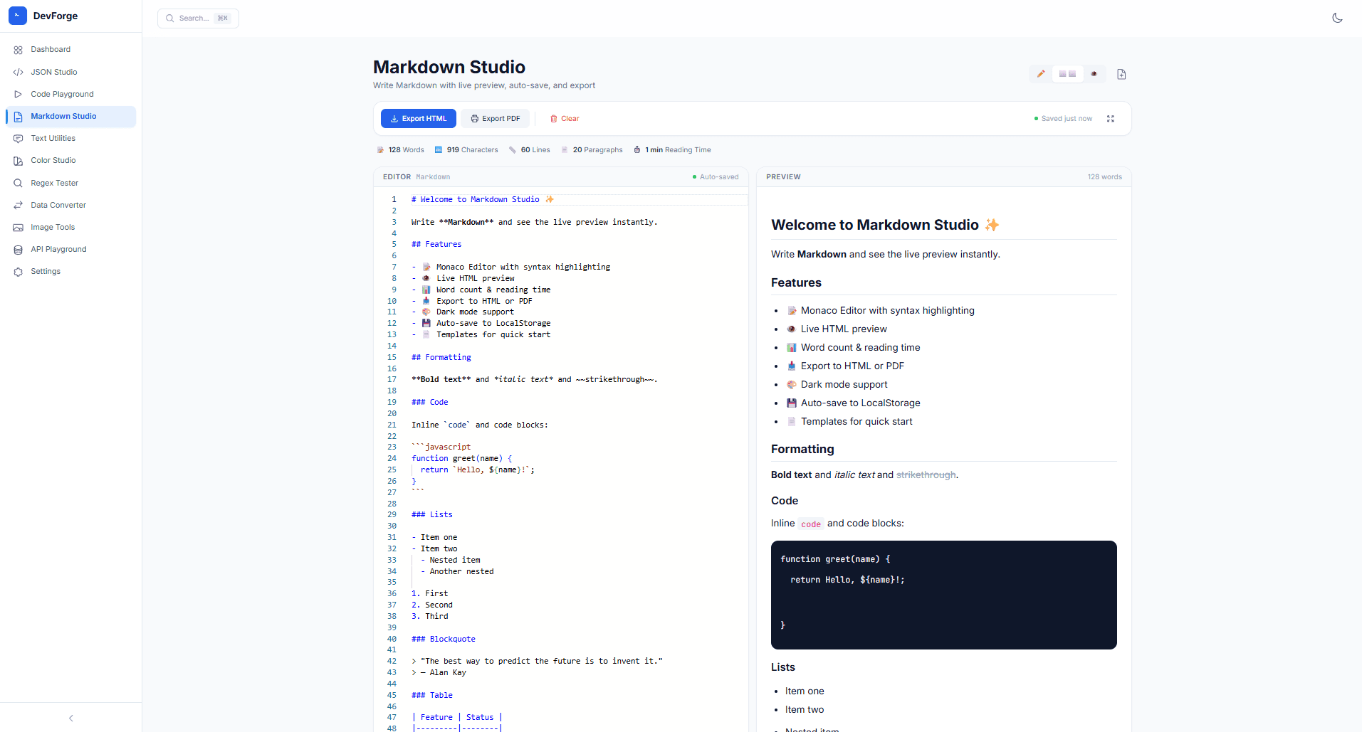 DevForge Markdown Studio