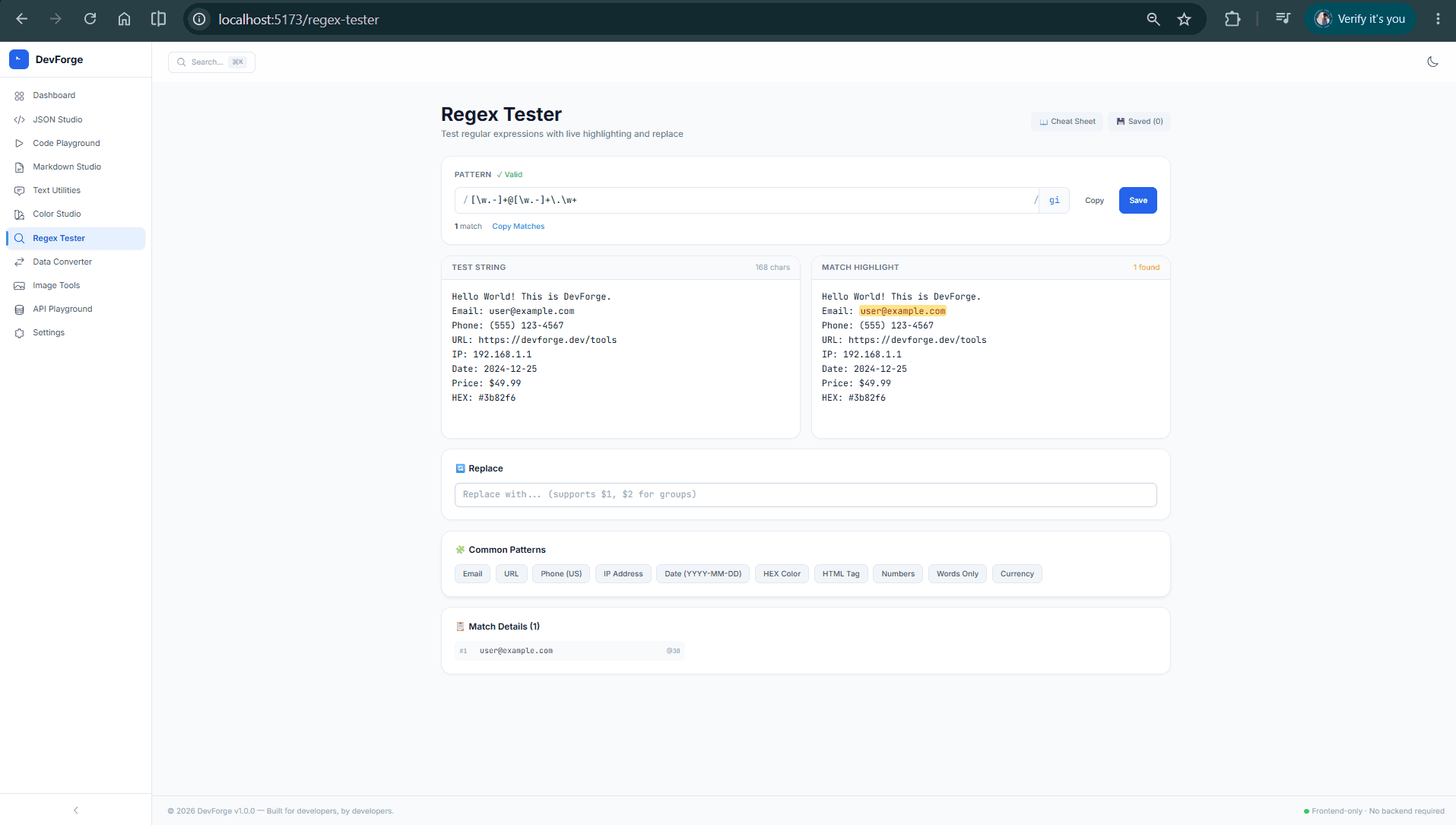 DevForge Regex Tester