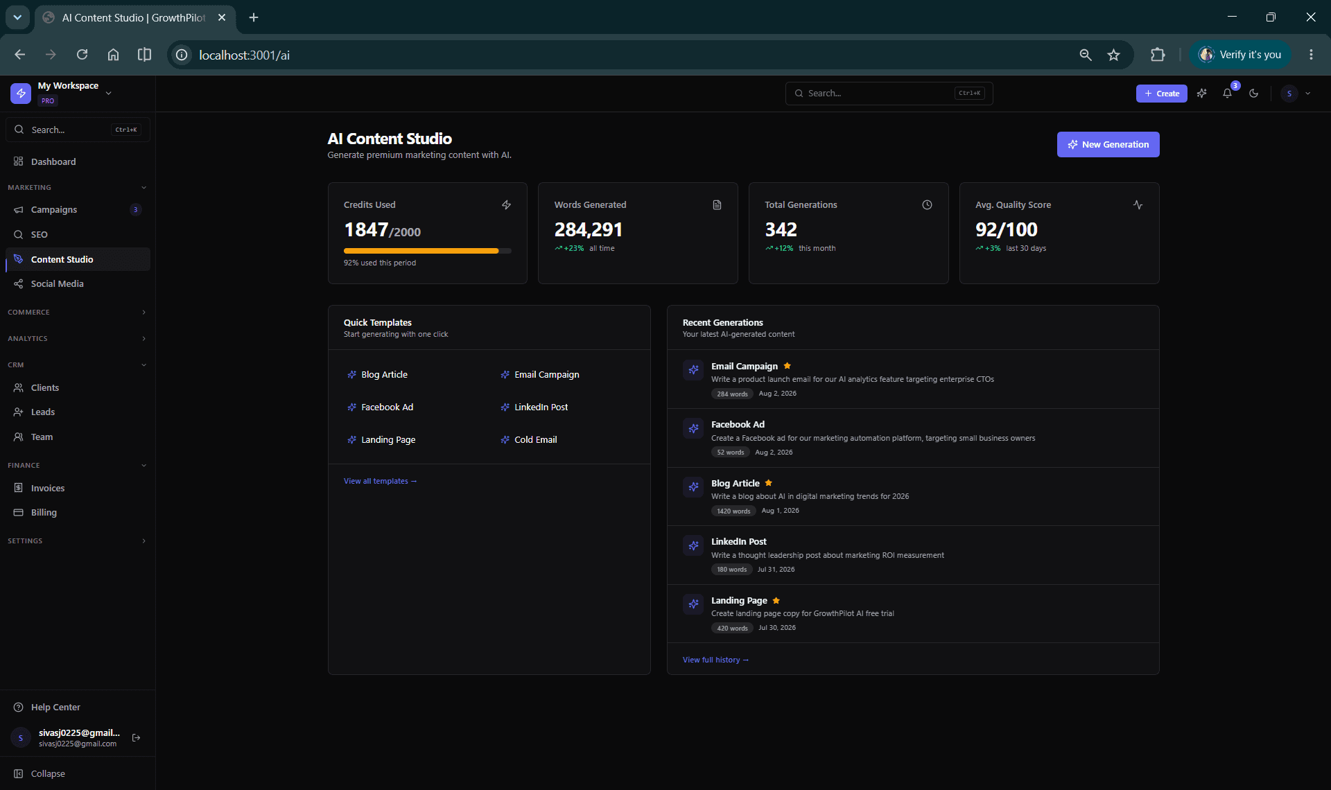 GrowthPilot AI Content Studio