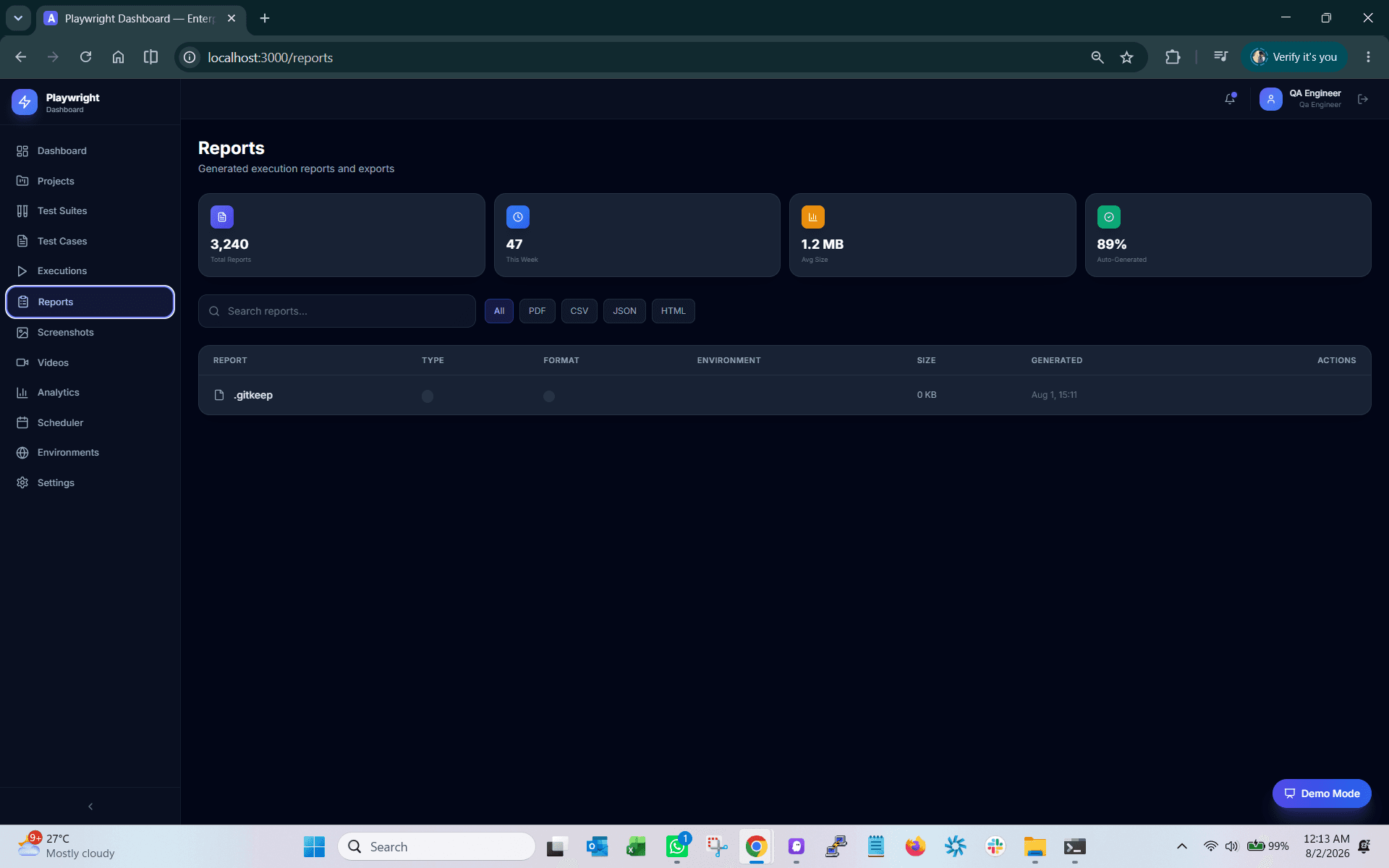 Playwright Reports Dashboard